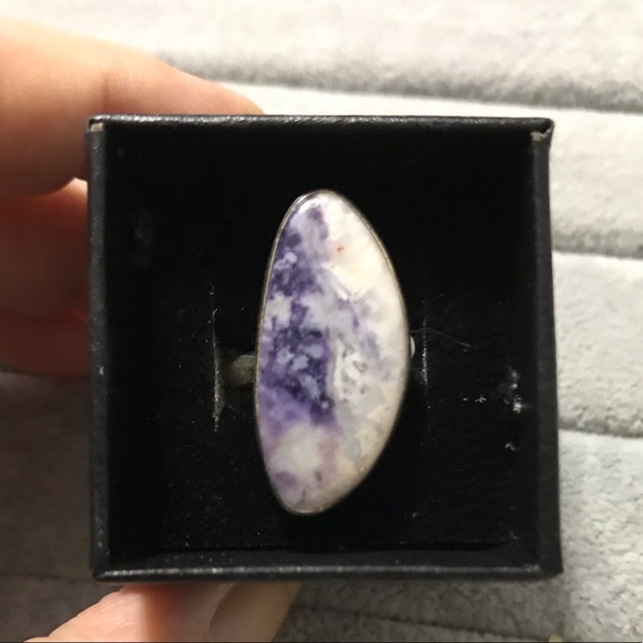 New Sterling Silver Adjustable Purple Wonky Morado Violet Flame Opal Ring Sz 7.5 - Picture 4 of 16